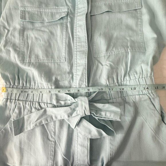 Billy T Womens Light Blue Short Sleeve Utility Jumpsuit With Tie Waist & Pockets - Picture 8 of 13